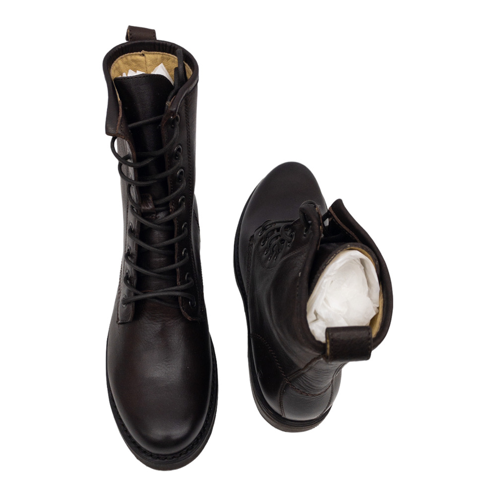 Frye Dark Brown Veronica Leather Lace Up Heeled Combat Boots 7.5 - Picture 6 of 12